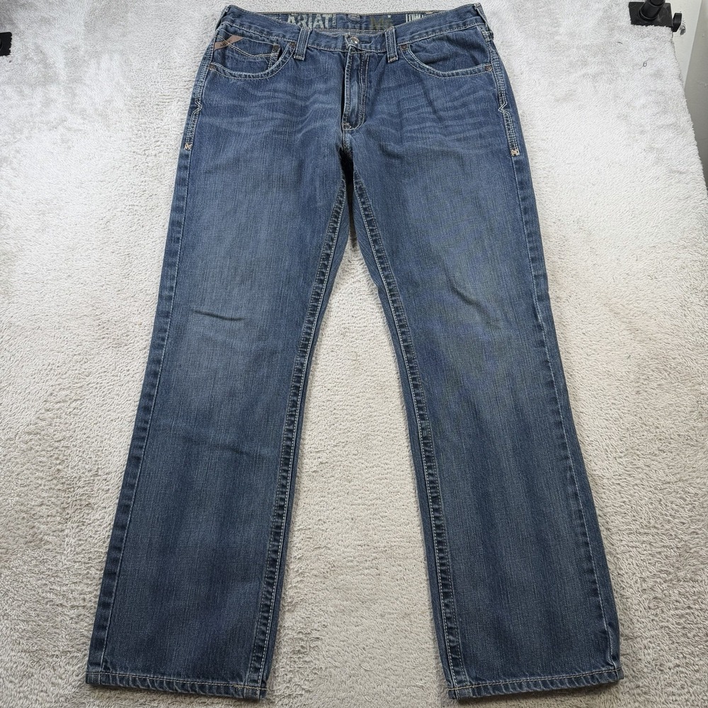 Ariat M5 Jeans Mens 36x34 (Fit 34x32) Blue Denim Low Rise Straight Cowboy Rodeo